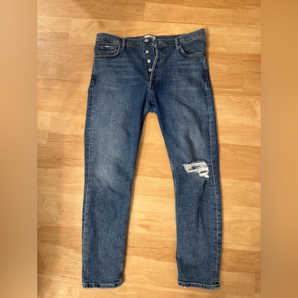 Agolde Denim - AGOLDE Button Fly High Rise Slim Nico Shoreline Distressed Tear Jeans Size 31